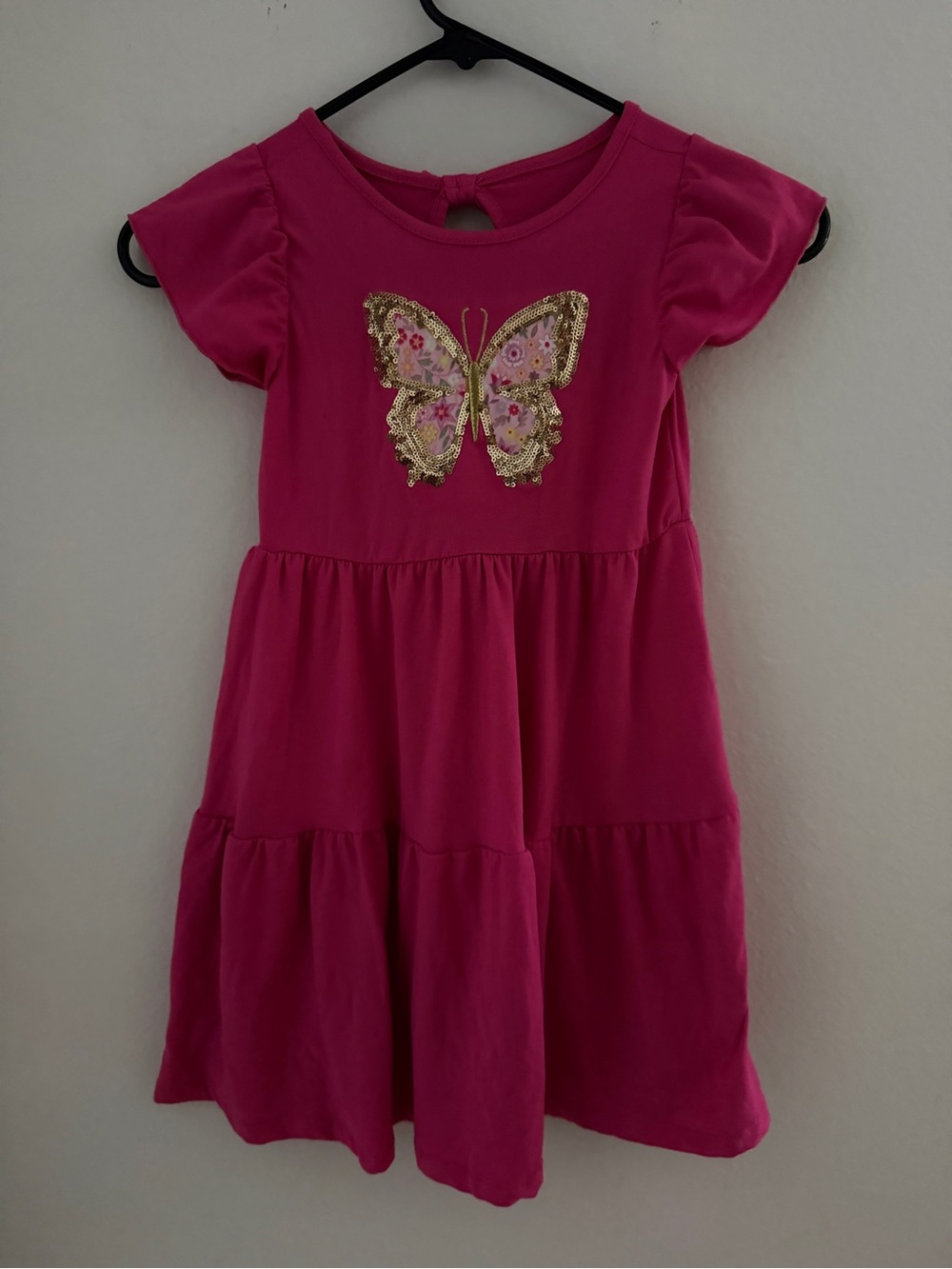 Btween Girls' Bright Pink Butterfly Tiered Dress